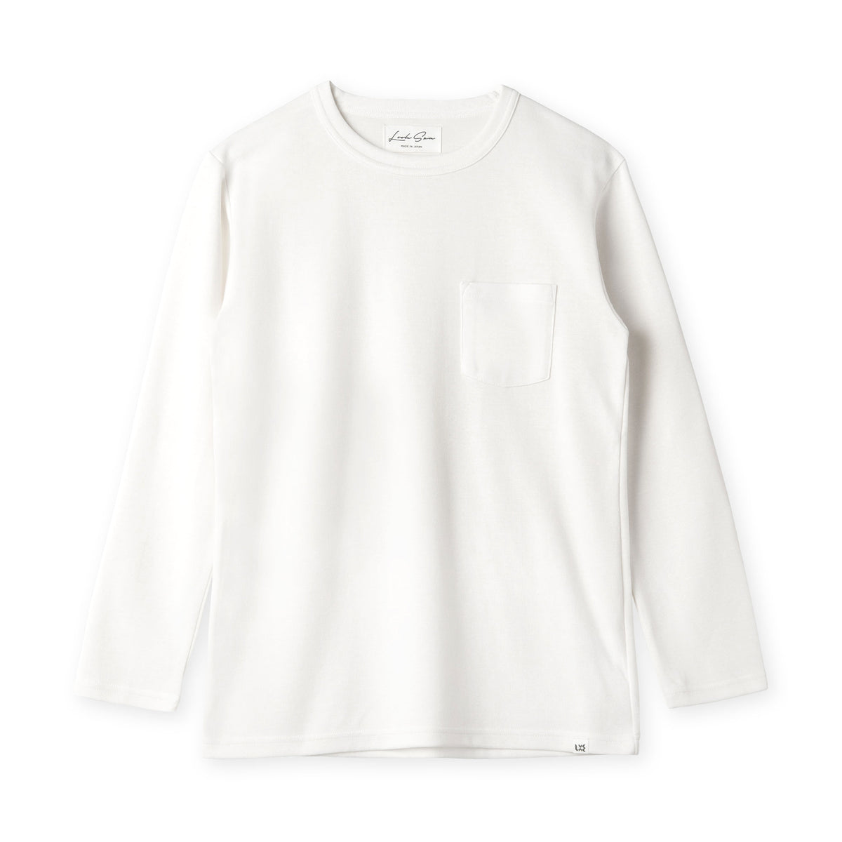 コットン&シルク クルーネック長袖Tシャツ (ホワイト)