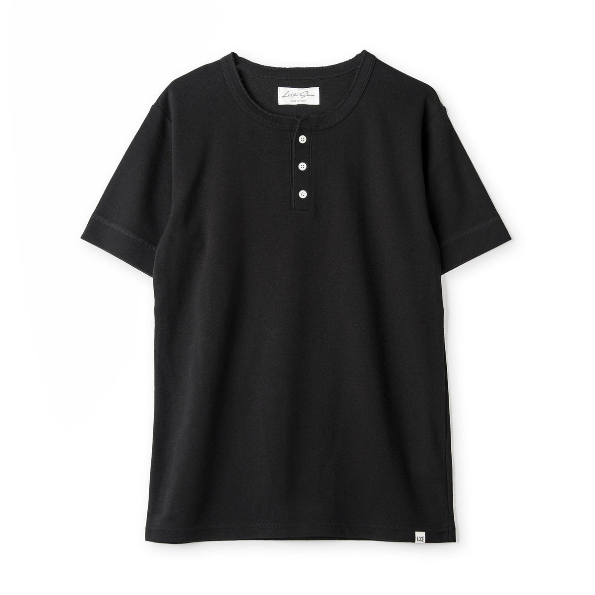 コットン&シルク ヘンリーネックTシャツ (ブラック)