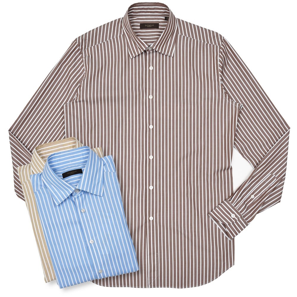 GLANSHIRT(グランシャツ) コットンブロードストライプセミワイドカラーシャツ 476-51404(M) 11065301052