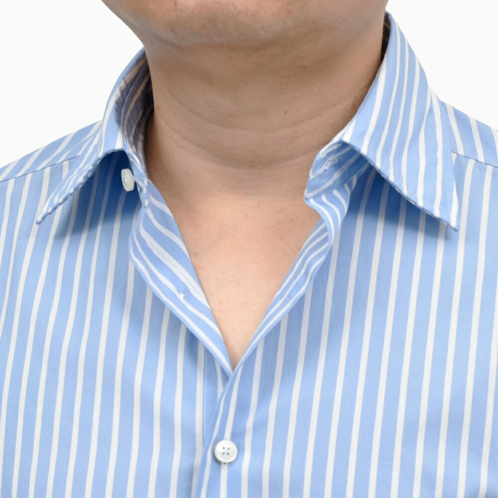 GLANSHIRT(グランシャツ) コットンブロードストライプセミワイドカラーシャツ 476-51404(M) 11065301052