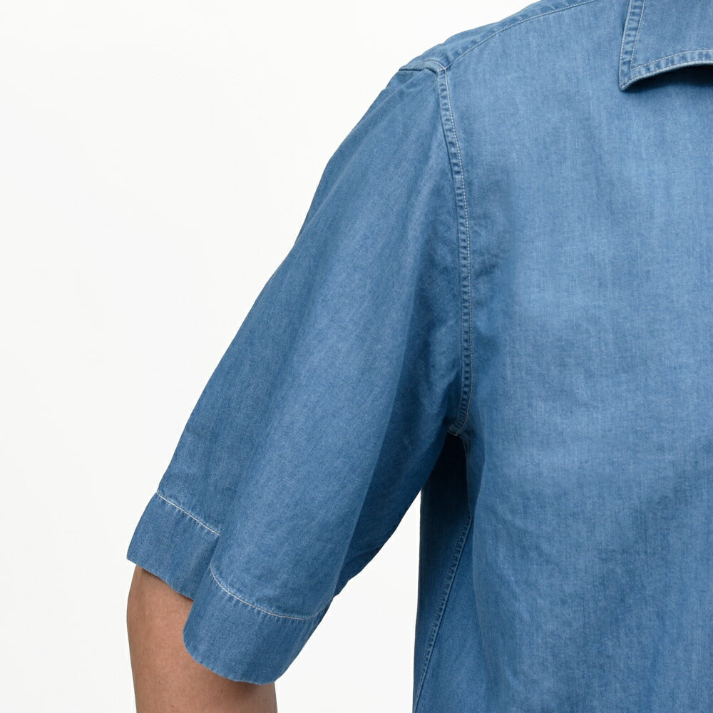 GLANSHIRT(グランシャツ) コットンシャンブレーS/Sオープンカラーシャツ 476-52402(M) 11065303052