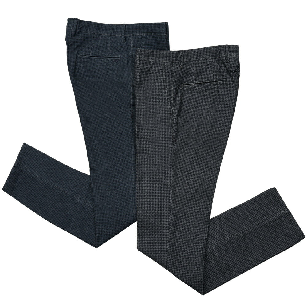 INCOTEX SLACKS(インコテックス スラックス) SLIM FIT ガーメントダイコットンストレッチネルハウンドトゥースプリントテーパードパンツ 18S100-40593/21515 13052003052