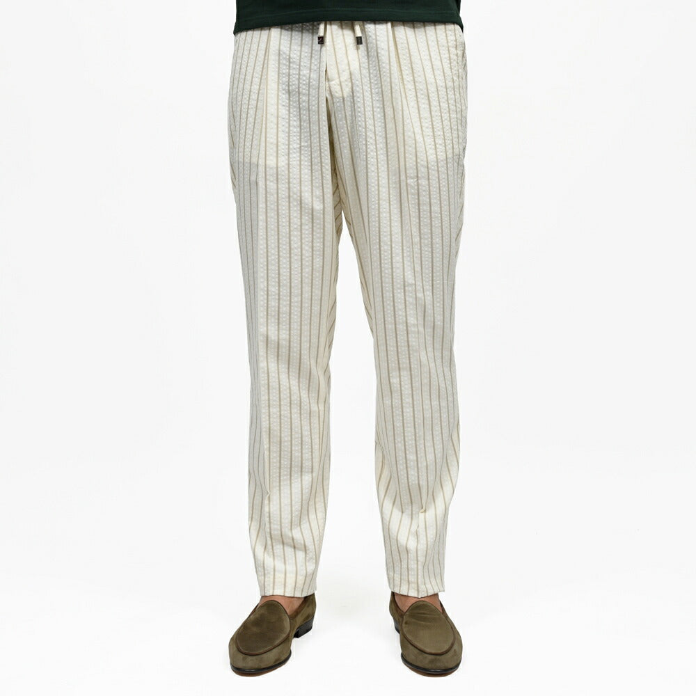 BERWICH(ベルウィッチ) SAKE GYMサケジム コットンシアサッカーストライプ1プリーツシャーリングテーパードパンツ TS1490 13065000039