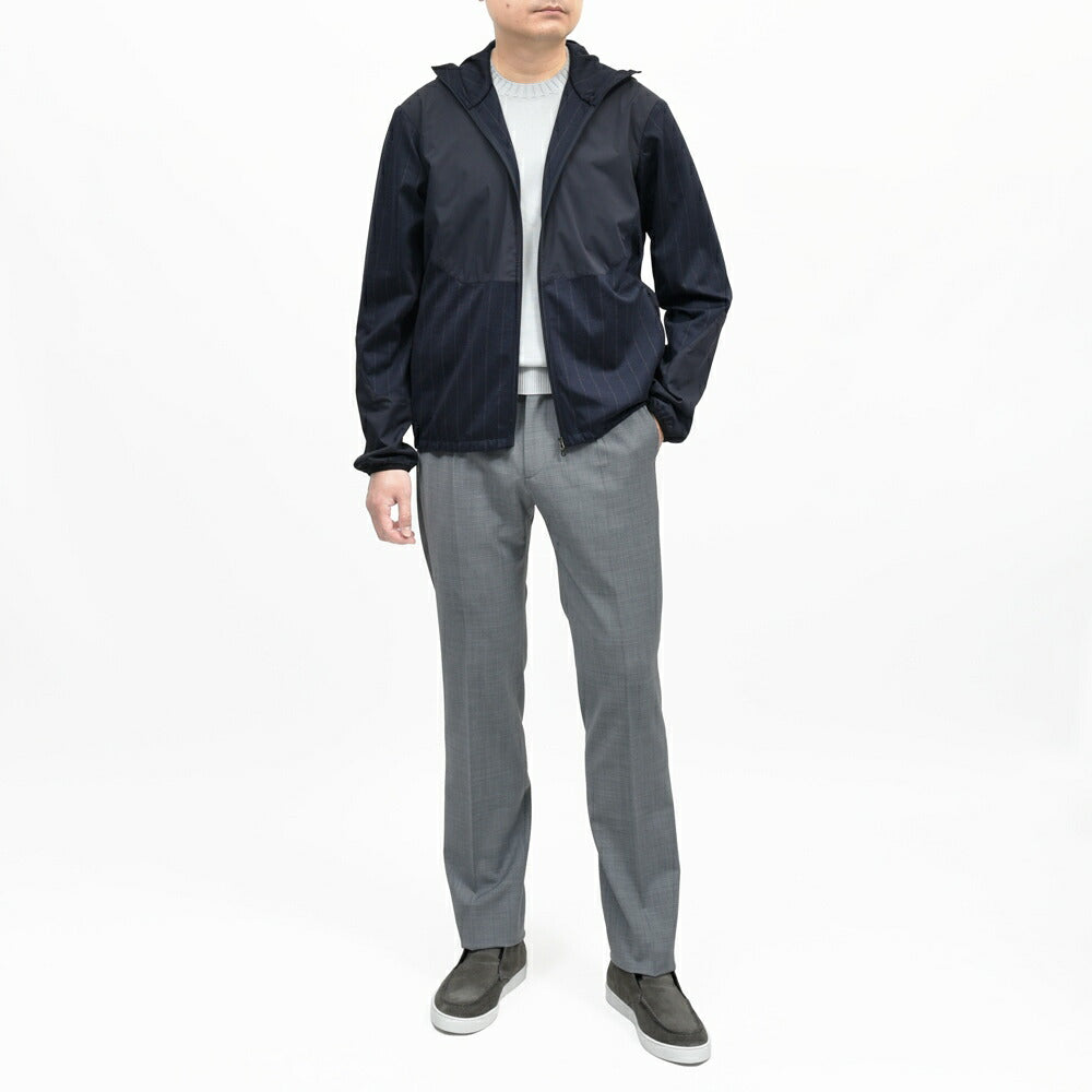 SEASE(シーズ) ZIPPED FOODIE HYBRID ウールジャージチョークストライプハイブリッドジップフーディー WH049TJ232 14061001039