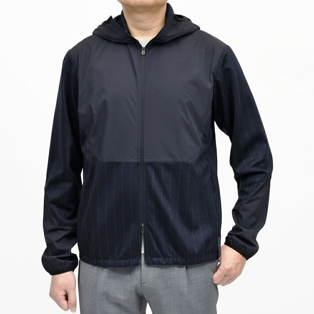 SEASE(シーズ) ZIPPED FOODIE HYBRID ウールジャージチョークストライプハイブリッドジップフーディー WH049TJ232 14061001039