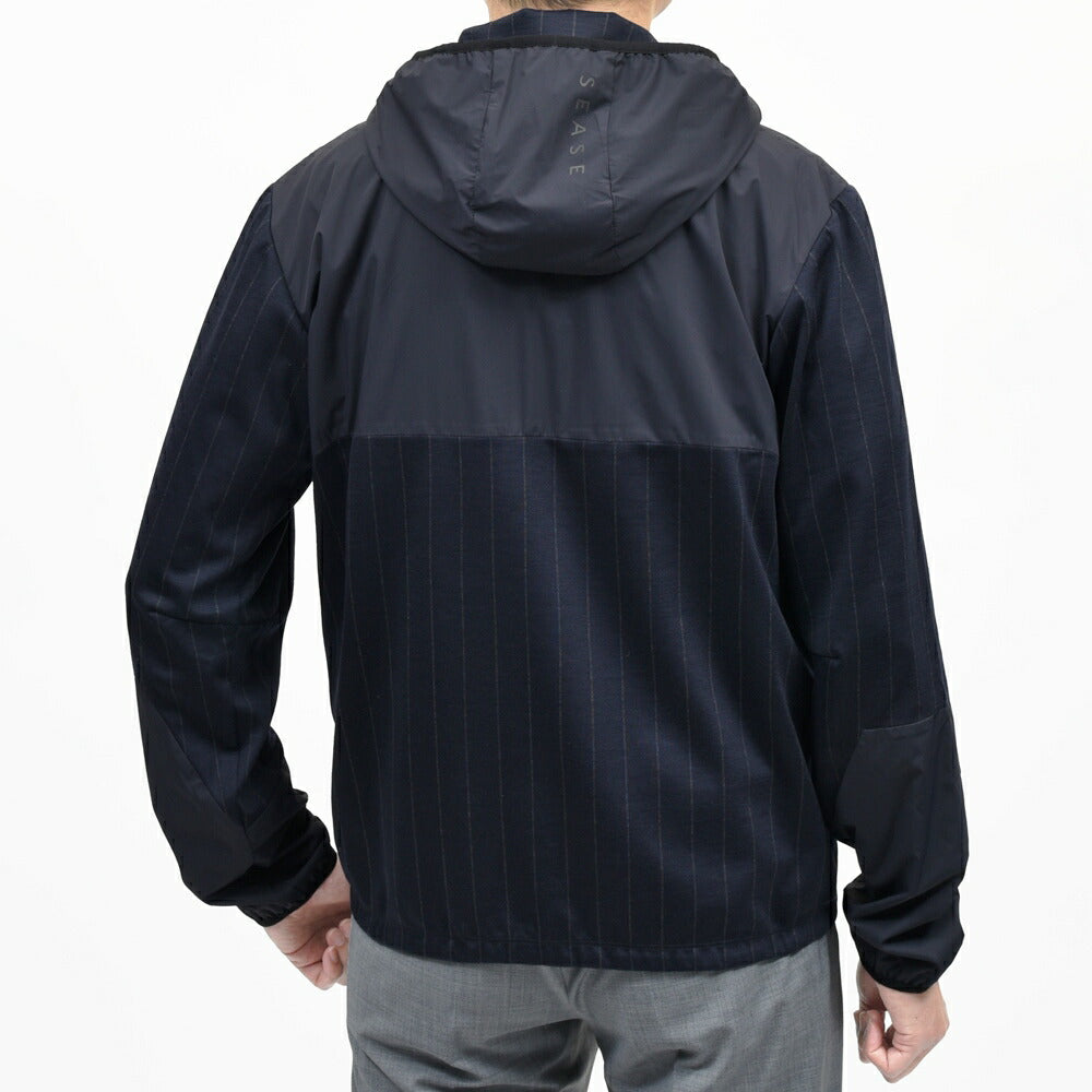SEASE(シーズ) ZIPPED FOODIE HYBRID ウールジャージチョークストライプハイブリッドジップフーディー WH049TJ232 14061001039