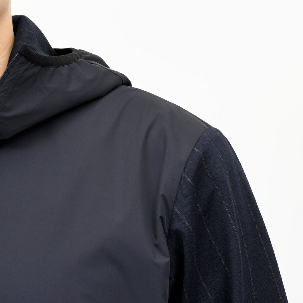 SEASE(シーズ) ZIPPED FOODIE HYBRID ウールジャージチョークストライプハイブリッドジップフーディー WH049TJ232 14061001039