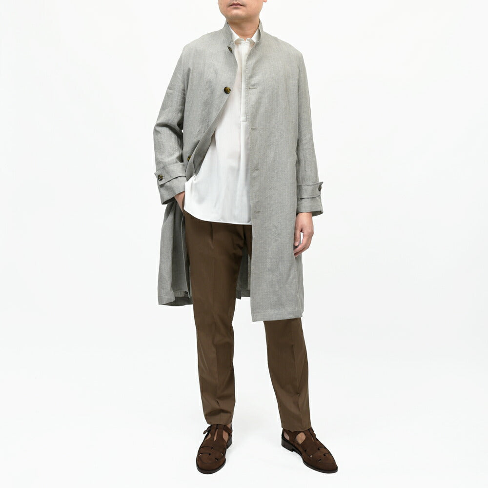 LARDINI(ラルディーニ) GAIOガイオ リネンピンストライプスタンドカラーライトコート PACA66204 14161005109