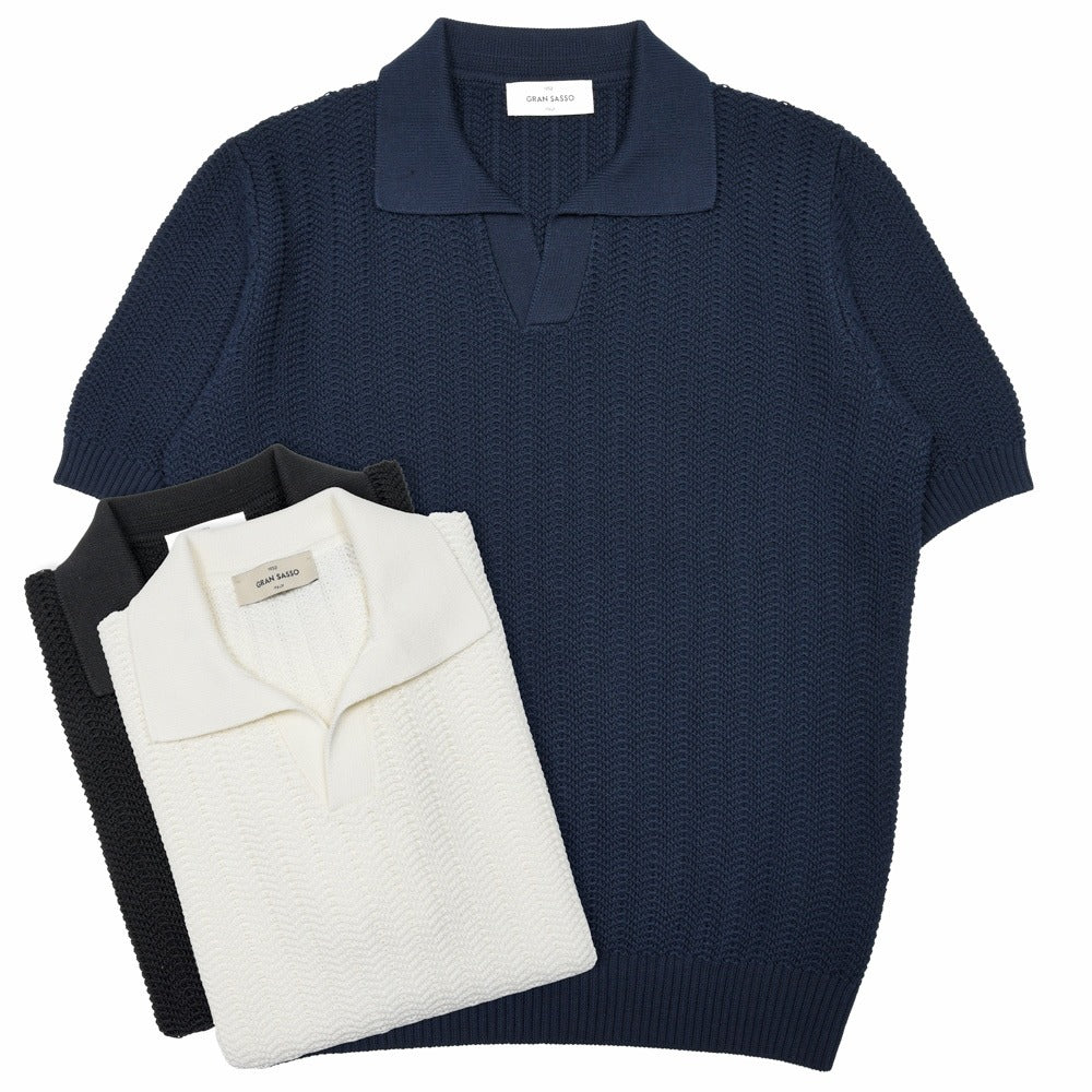GRAN SASSO(グランサッソ) オーガニックコットンジャガードS/Sスキッパーニットポロ 23139/18068 16061002035