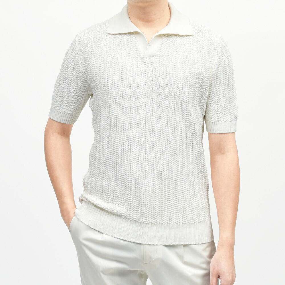 GRAN SASSO(グランサッソ) オーガニックコットンジャガードS/Sスキッパーニットポロ 23139/18068 16061002035