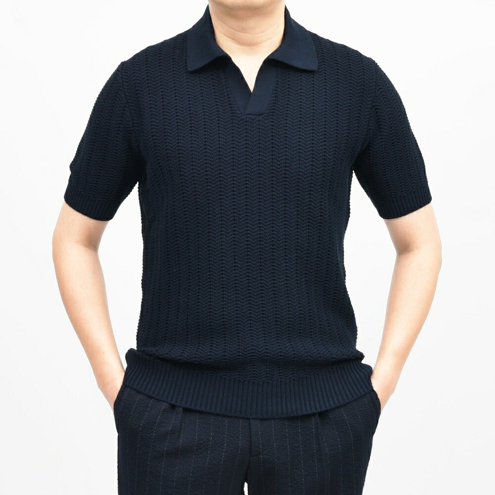 GRAN SASSO(グランサッソ) オーガニックコットンジャガードS/Sスキッパーニットポロ 23139/18068 16061002035