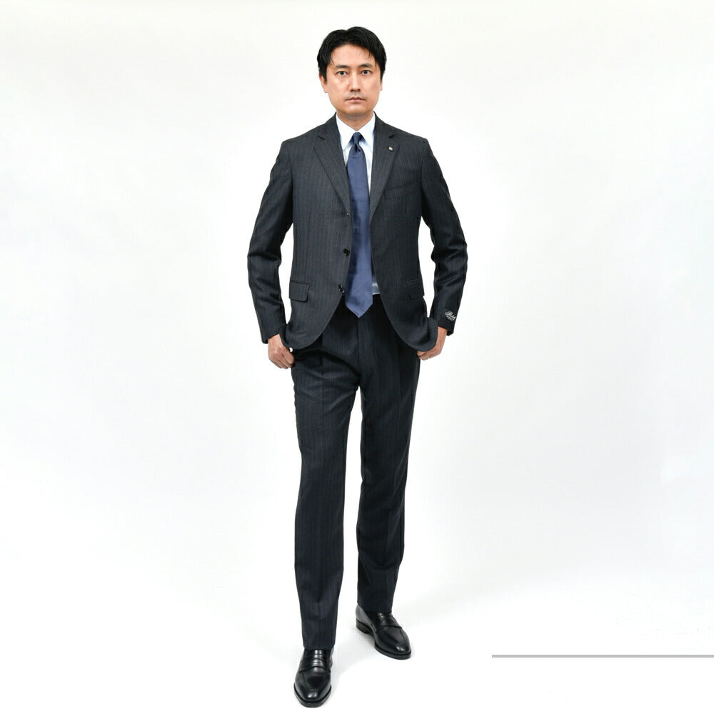 Belvest(ベルベスト) ウールピンストライプ3B1プリーツスーツ 17156204020