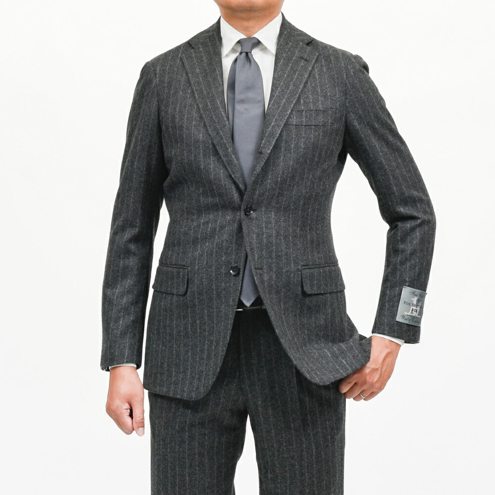 guji(グジ)ウールフランネルチョークストライプ3B1プリーツスーツ MADE BY RING JACKET / FOX BROTHERS - CBT5 17162208028