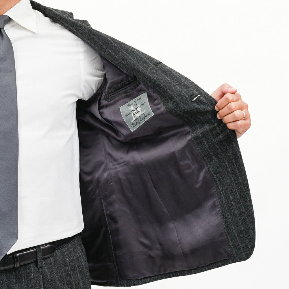 guji(グジ)ウールフランネルチョークストライプ3B1プリーツスーツ MADE BY RING JACKET / FOX BROTHERS - CBT5 17162208028