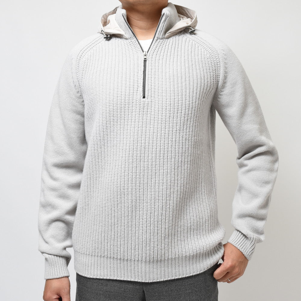 HERNO(ヘルノ) RESORTリゾート ローゲージウールハーフジッププルオーバーニットフーディー ML00003UR/70145+12387S