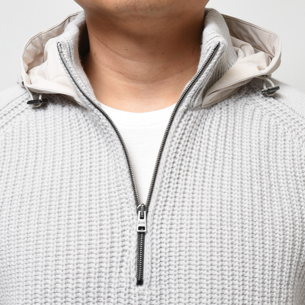 HERNO(ヘルノ) RESORTリゾート ローゲージウールハーフジッププルオーバーニットフーディー ML00003UR/70145+12387S