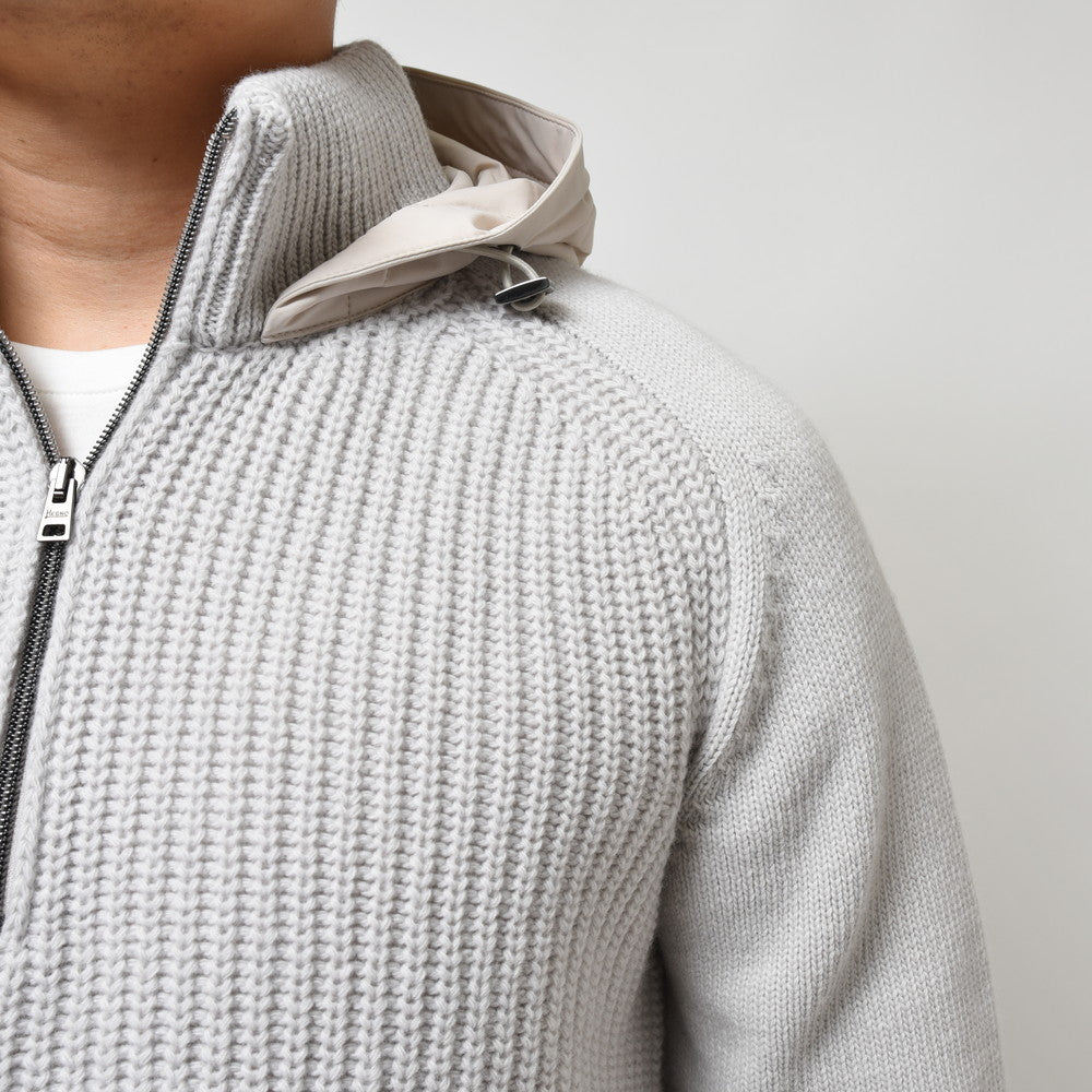 HERNO(ヘルノ) RESORTリゾート ローゲージウールハーフジッププルオーバーニットフーディー ML00003UR/70145+12387S