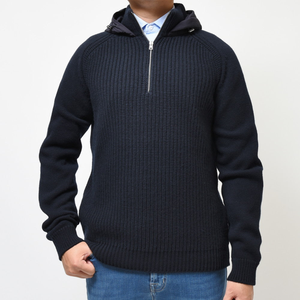 HERNO(ヘルノ) RESORTリゾート ローゲージウールハーフジッププルオーバーニットフーディー ML00003UR/70145+12387S