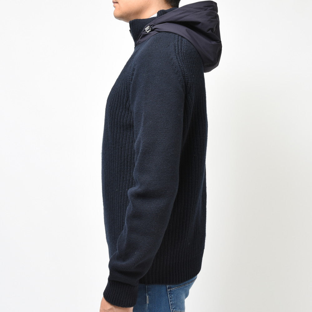 HERNO(ヘルノ) RESORTリゾート ローゲージウールハーフジッププルオーバーニットフーディー ML00003UR/70145+12387S