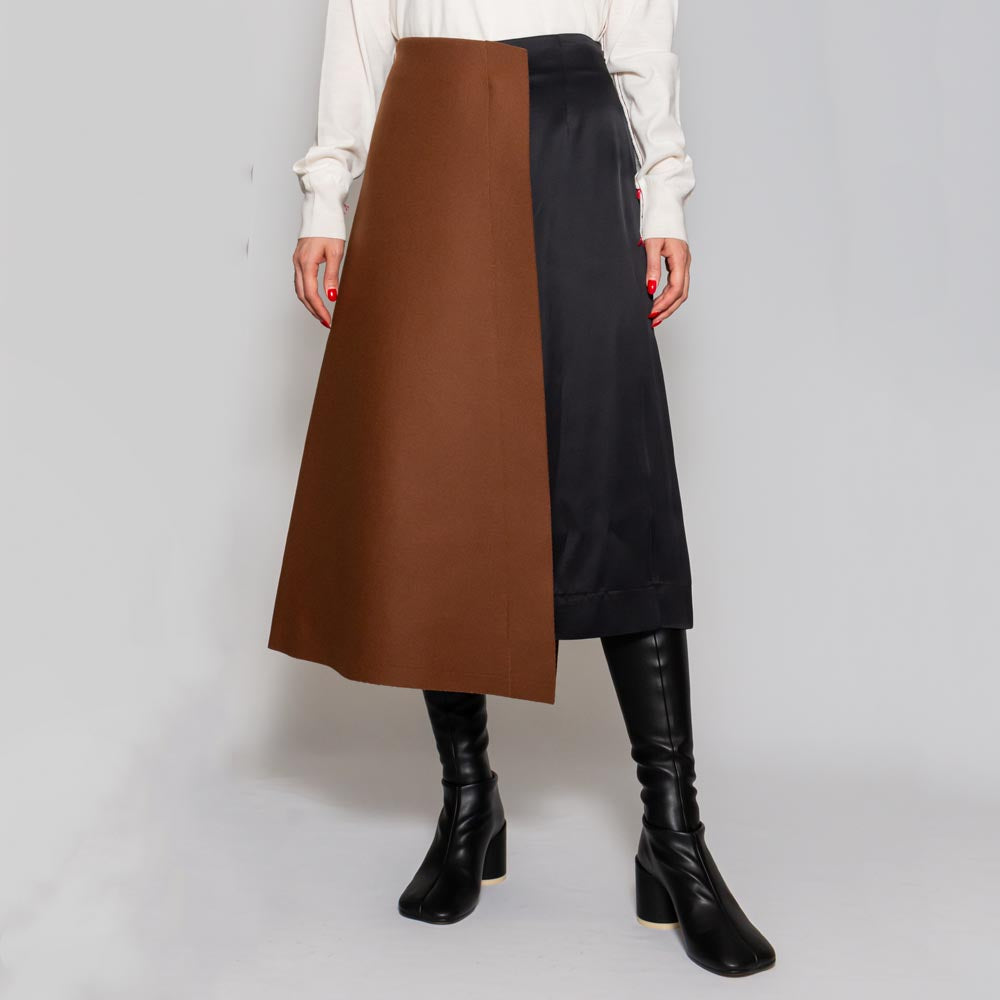 PLAN C(プラン シー)<BR>GOCAE53HVZ/CONTRAST MIDI SKIRT バイカラースカート