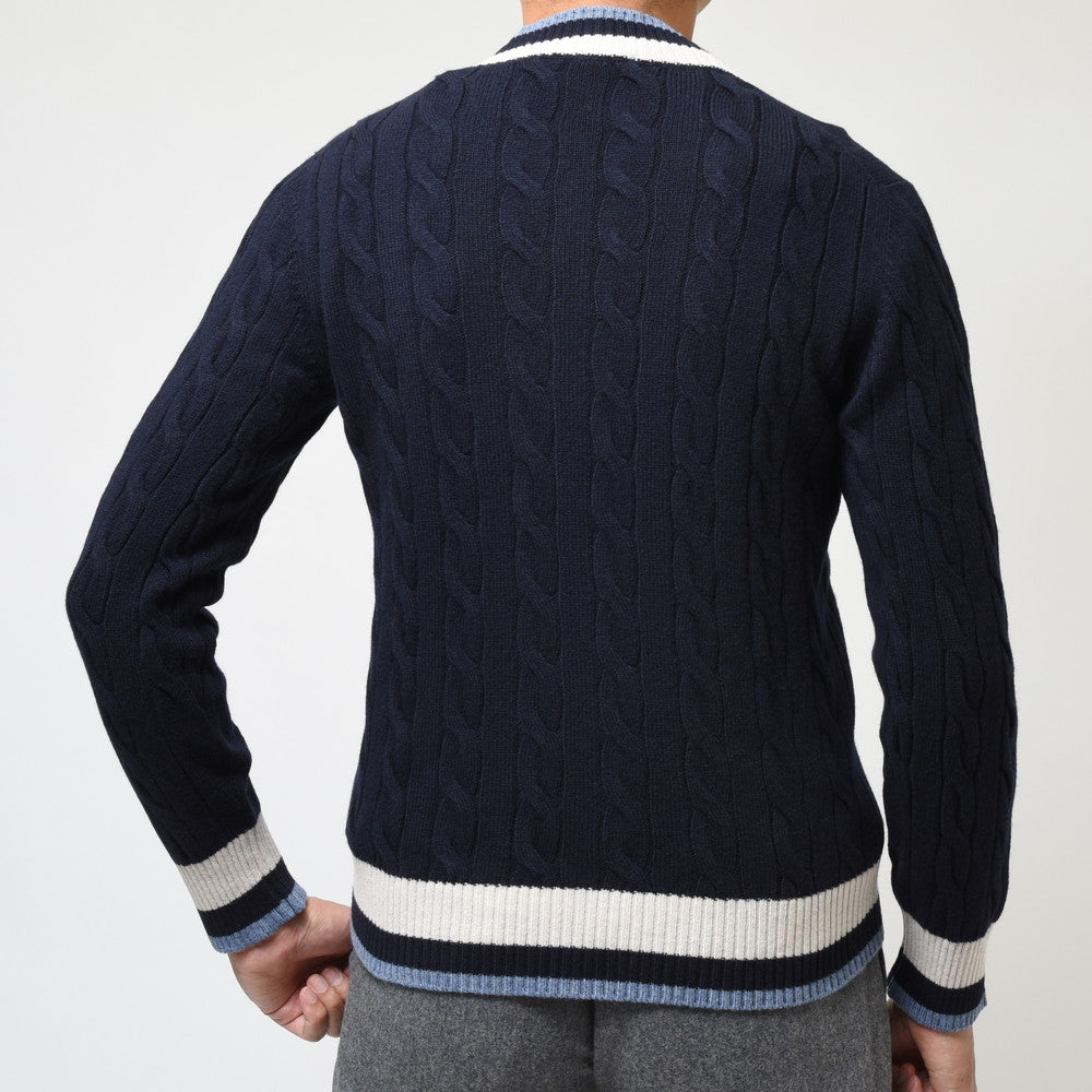 GRAN SASSO(グランサッソ) 8ゲージウールVネックチルデンニット 23183/25010