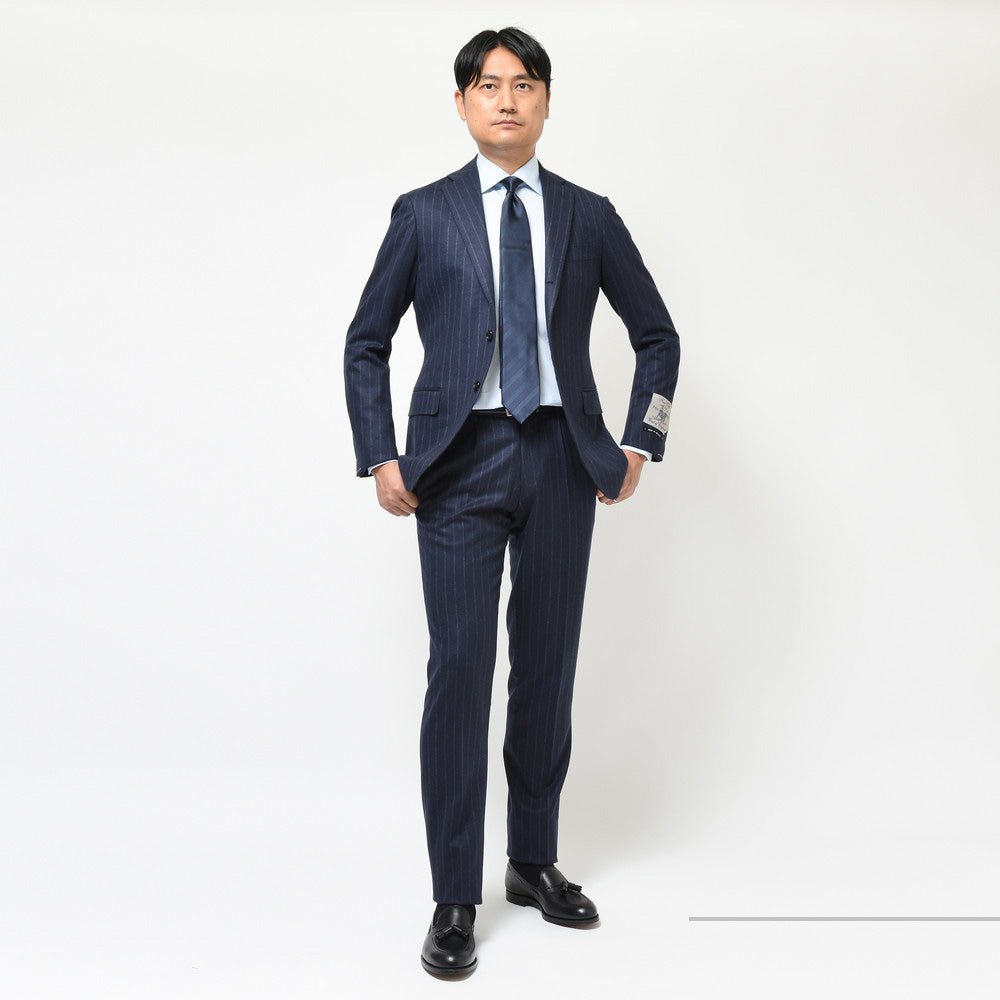 guji(グジ) ウールフランネルチョークストライプ3B1プリーツスーツ(MADE BY RING JACKET / FOX Brothersファブリック使用)