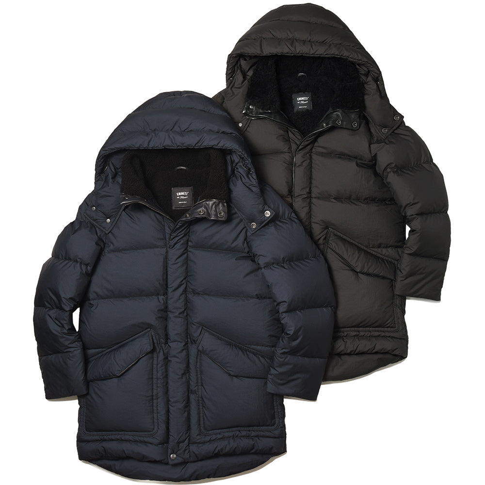 EMMETI エンメティ BORDEAUX ナイロン×ナッパレザー×ムートン デタッチャブルフード ダウンジャケット