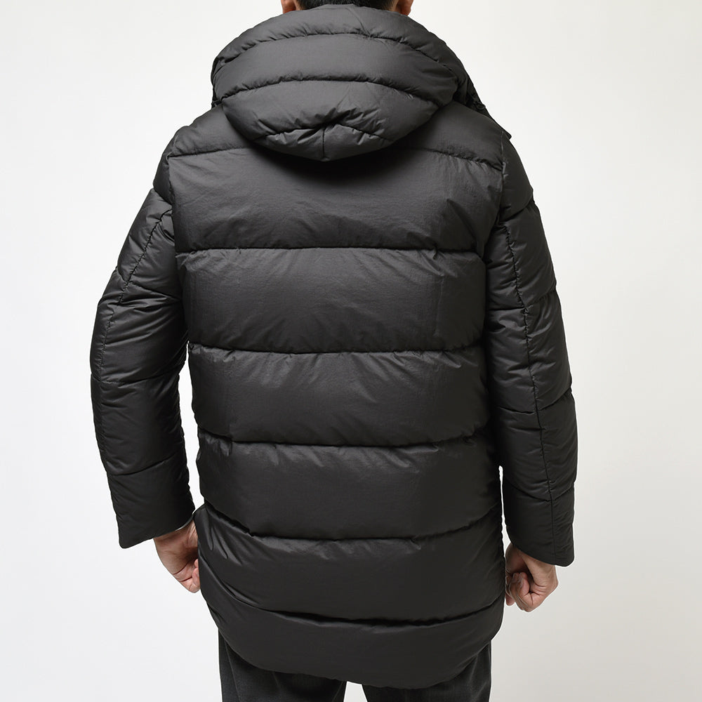 EMMETI エンメティ BORDEAUX ナイロン×ナッパレザー×ムートン デタッチャブルフード ダウンジャケット