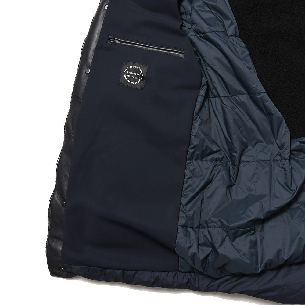 EMMETI エンメティ BORDEAUX ナイロン×ナッパレザー×ムートン デタッチャブルフード ダウンジャケット