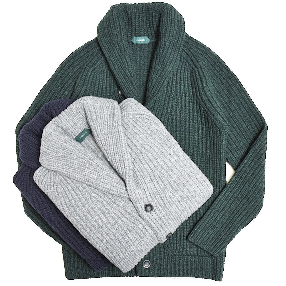 ZANONE(ザノーネ) 5ゲージウールフィッシャーマンリブショールカラーニットカーディガン CARD SCIAL/SLIM FIT/813107/ZN206
