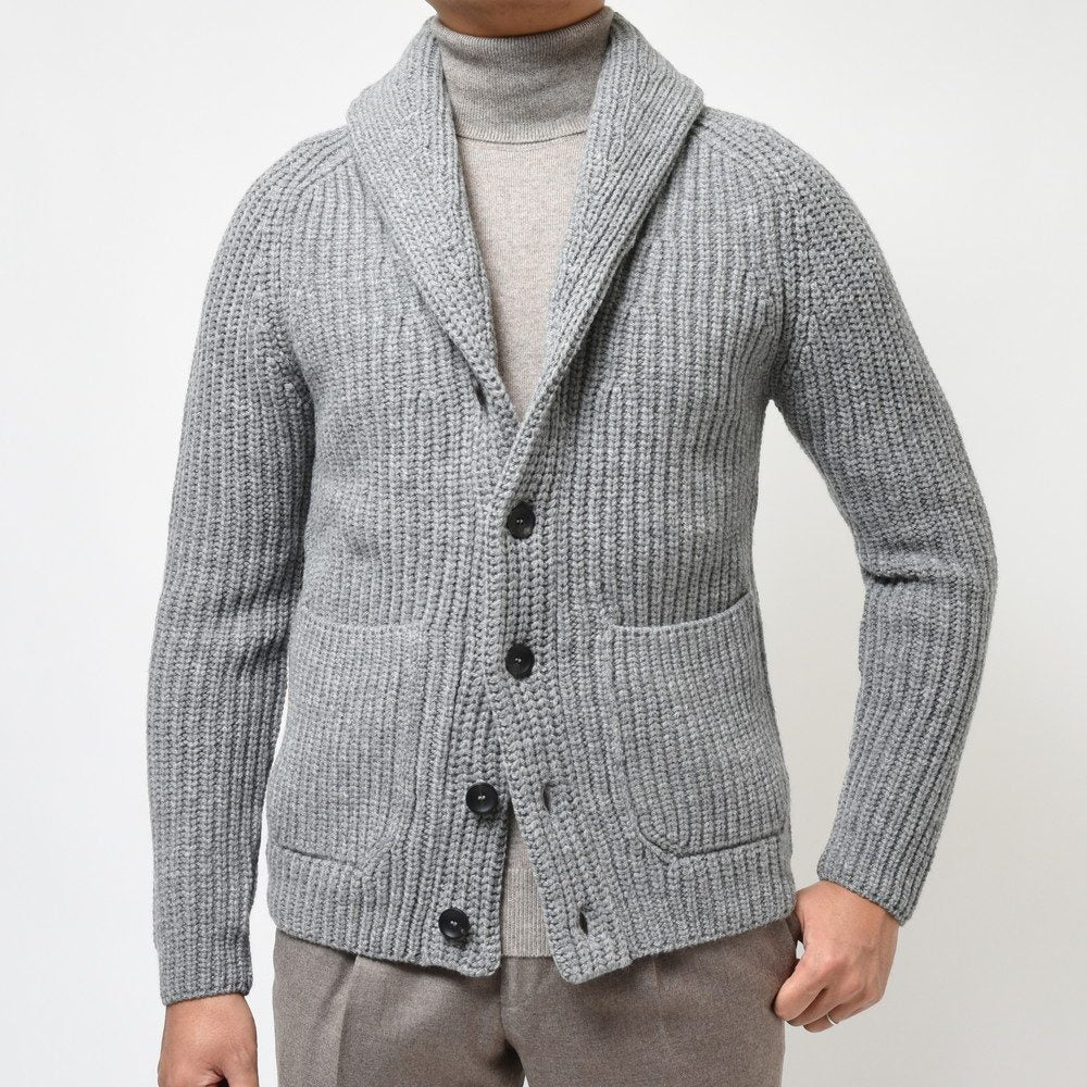 ZANONE(ザノーネ) 5ゲージウールフィッシャーマンリブショールカラーニットカーディガン CARD SCIAL/SLIM FIT/813107/ZN206