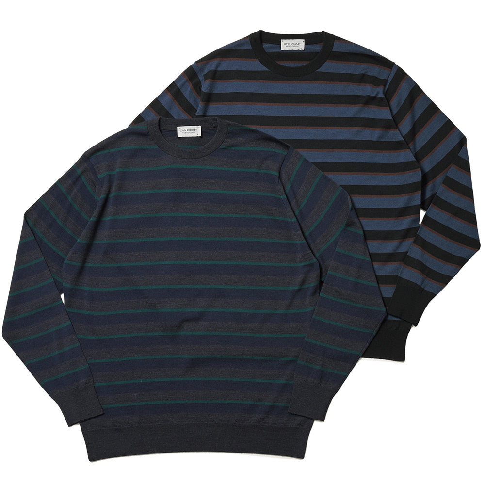 JOHN SMEDLEY ジョンスメドレー A4654 メリノウール 30ゲージ マルチボーダー クルーネック ニット
