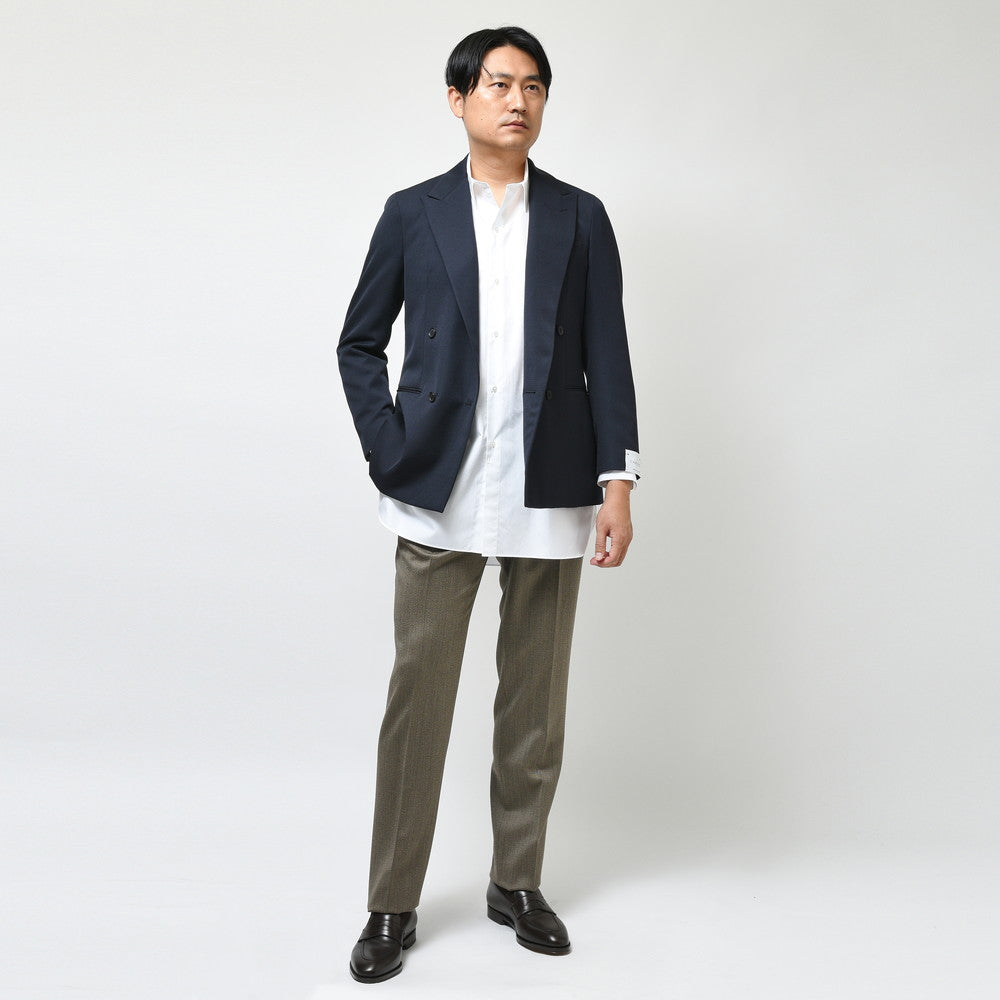 garoh(ガロウ) pants02 ウールカバートクロス2プリーツサイドアジャスターテーパードパンツ