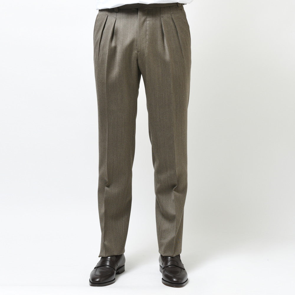 garoh(ガロウ) pants02 ウールカバートクロス2プリーツサイドアジャスターテーパードパンツ