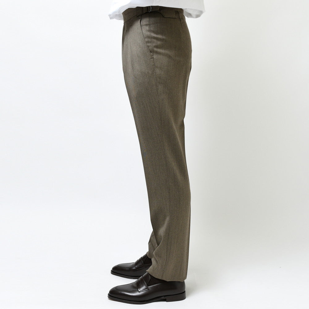 garoh(ガロウ) pants02 ウールカバートクロス2プリーツサイドアジャスターテーパードパンツ