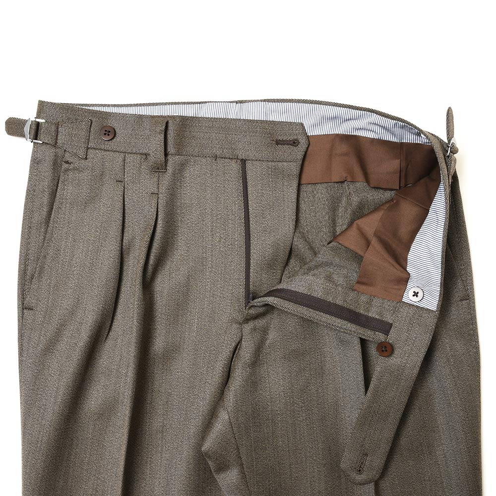 garoh(ガロウ) pants02 ウールカバートクロス2プリーツサイドアジャスターテーパードパンツ