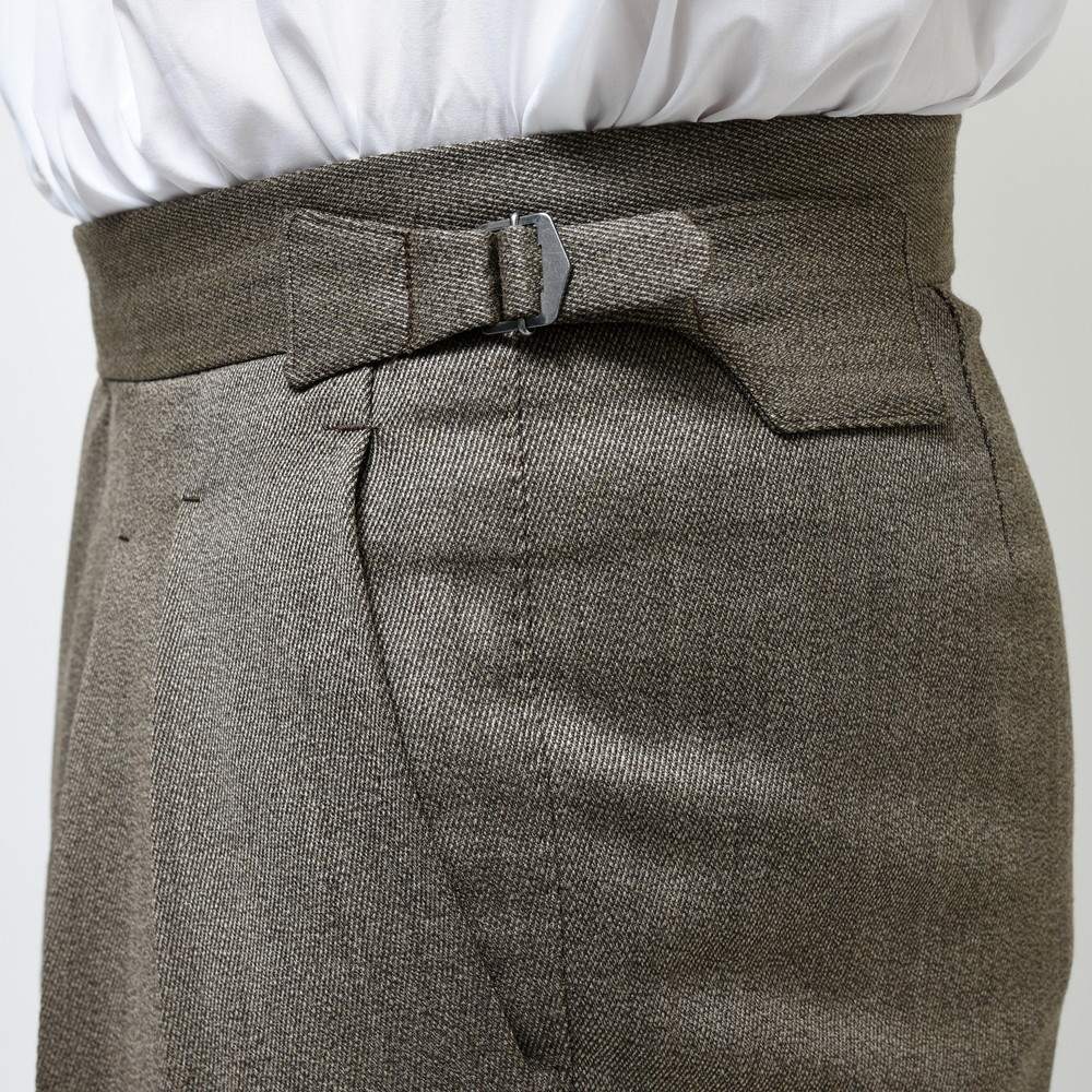garoh(ガロウ) pants02 ウールカバートクロス2プリーツサイドアジャスターテーパードパンツ