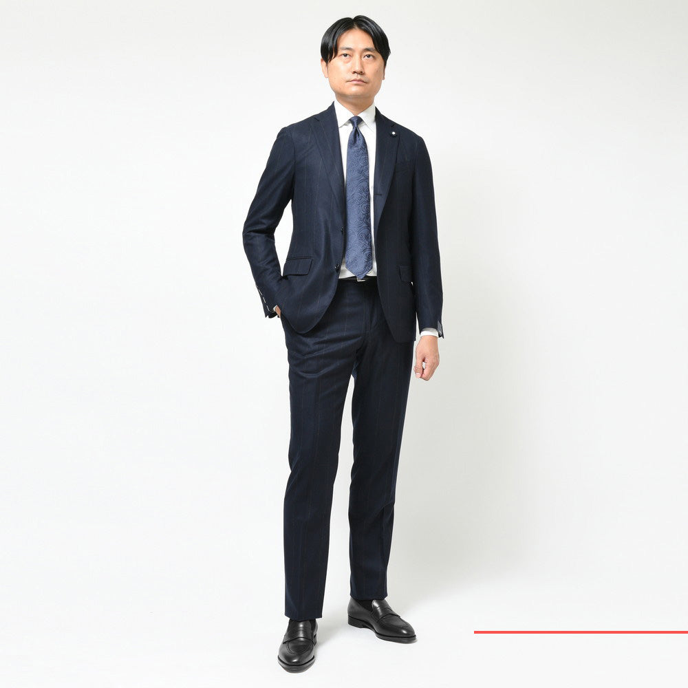 LARDINI(ラルディーニ) ADVANCEアドヴァンス ウールカシミアサキソニーチョークストライプ3B1プリーツスーツ 86107AQ435