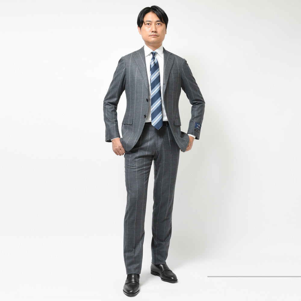 guji(グジ) Magnifico15マニフィコ15 15マイクロンウールチョークストライプ3B1プリーツスーツ(MADE BY RING JACKET / Ermenegildo Zegna