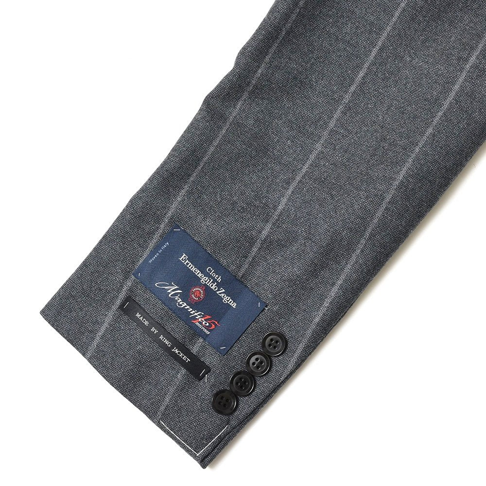 guji(グジ) Magnifico15マニフィコ15 15マイクロンウールチョークストライプ3B1プリーツスーツ(MADE BY RING JACKET / Ermenegildo Zegna