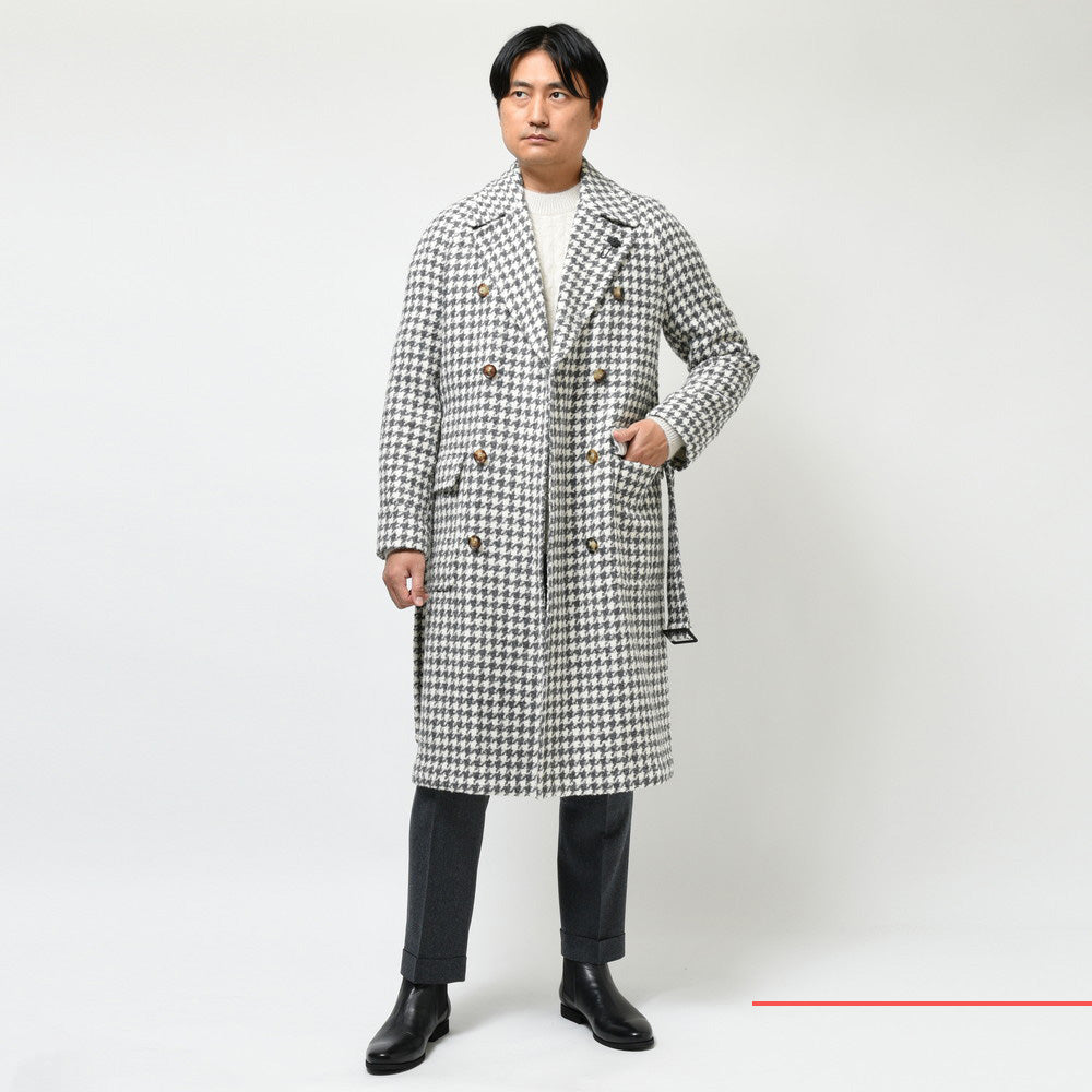LARDINI(ラルディーニ) RETROレトロ ブークレライトツィードハウンドトゥースダブルブレストポロコートJY23005/ITC61604