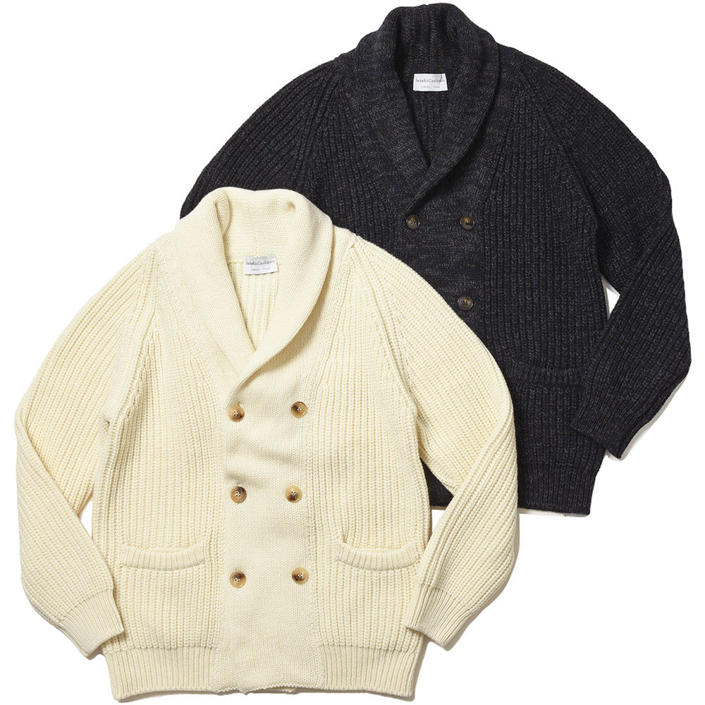 Settefili Cashmere セッテフィーリ カシミア ウール カシミヤ リブ ショールカラー ダブル6Bニットカーディガン
