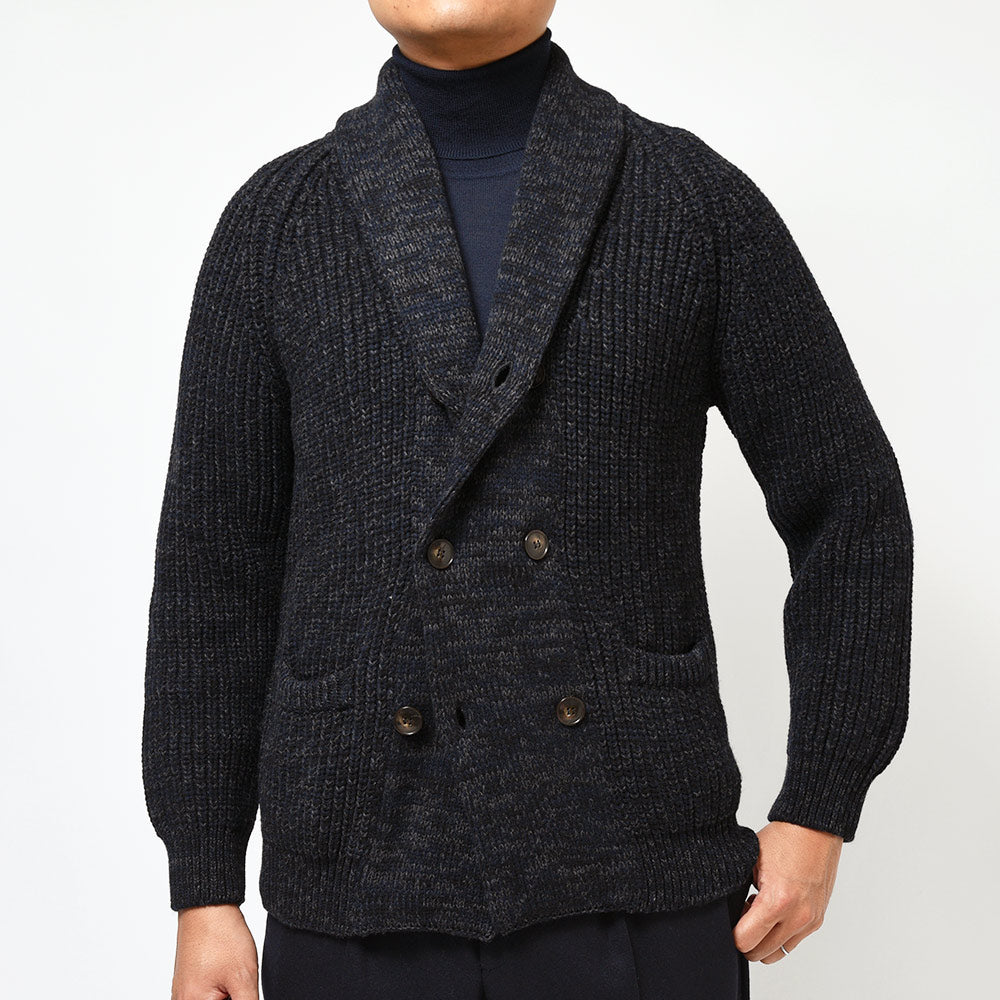 Settefili Cashmere セッテフィーリ カシミア ウール カシミヤ リブ ショールカラー ダブル6Bニットカーディガン