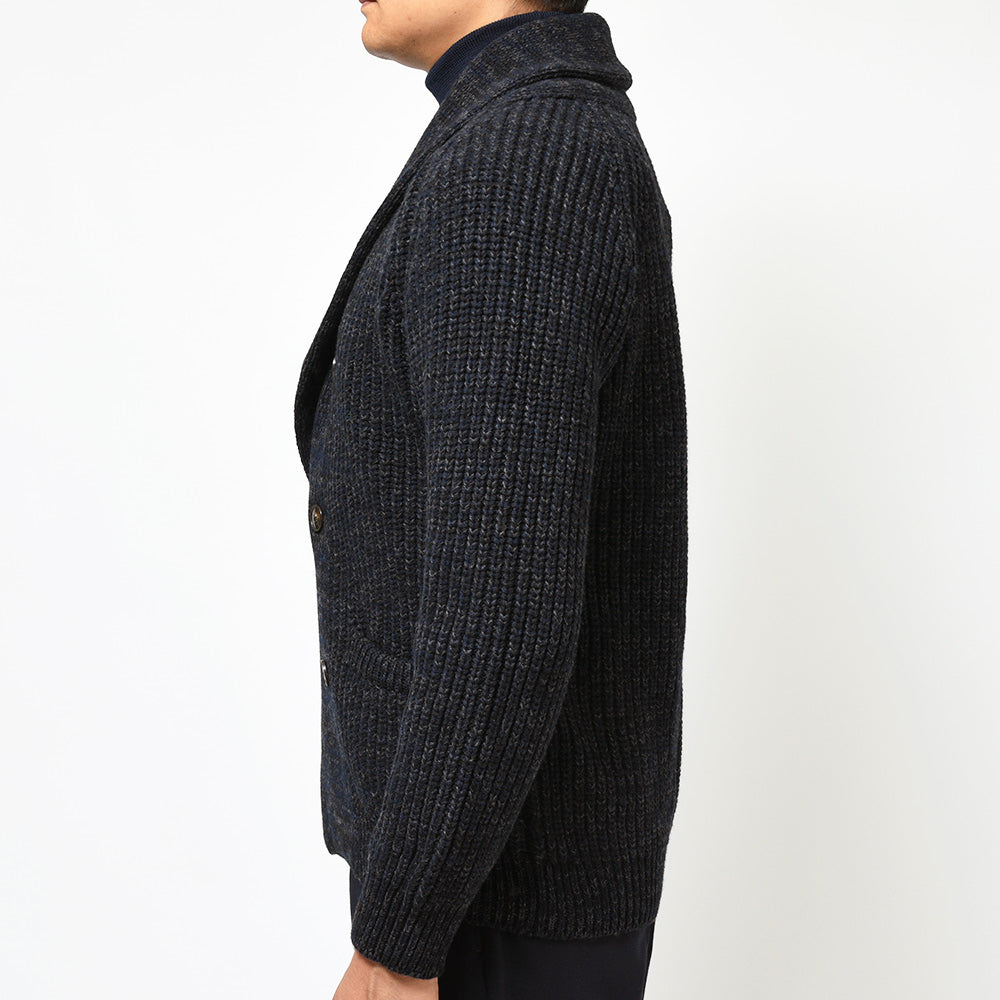 Settefili Cashmere セッテフィーリ カシミア ウール カシミヤ リブ ショールカラー ダブル6Bニットカーディガン