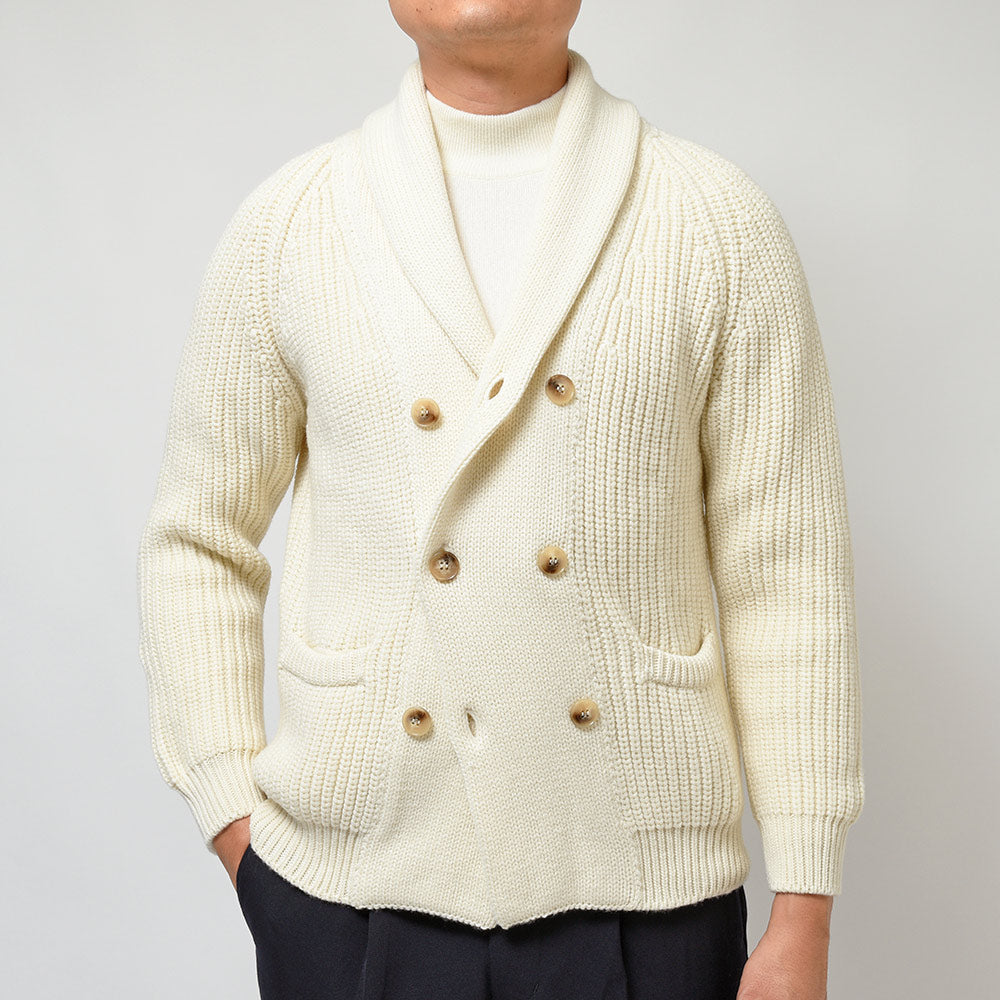 Settefili Cashmere セッテフィーリ カシミア ウール カシミヤ リブ ショールカラー ダブル6Bニットカーディガン