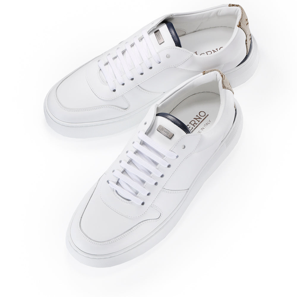 ヘルノ / レースアップ レザースニーカー(モノグラム柄入り)/ホワイト×ネイビー/SH001UM-SHOE6+12600W