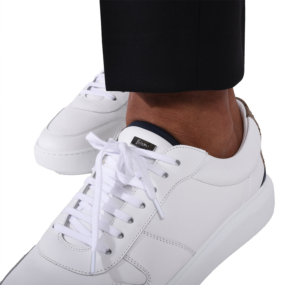 ヘルノ / レースアップ レザースニーカー(モノグラム柄入り)/ホワイト×ネイビー/SH001UM-SHOE6+12600W
