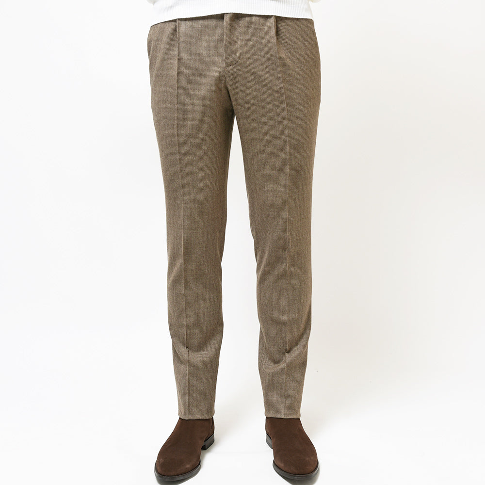 PT TORINO ピーティー トリノ ヴァージンウール ストレッチ ライトフランネル ハウンドトゥース 1プリーツ パンツ GENTLEMAN FIT