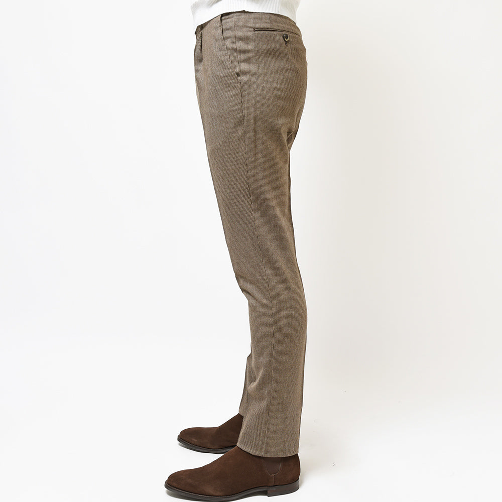 PT TORINO ピーティー トリノ ヴァージンウール ストレッチ ライトフランネル ハウンドトゥース 1プリーツ パンツ GENTLEMAN FIT