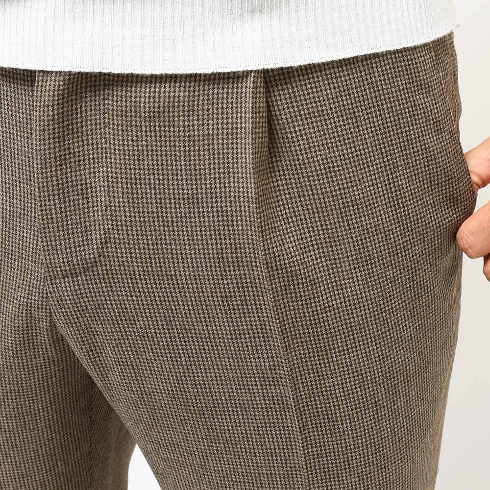 PT TORINO ピーティー トリノ ヴァージンウール ストレッチ ライトフランネル ハウンドトゥース 1プリーツ パンツ GENTLEMAN FIT